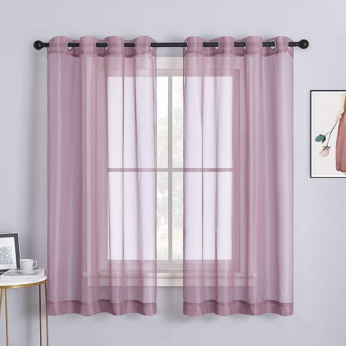 NICETOWN Bedroom Sheer Curtains 63 inch Length for Princess Bedroom, Grommet Top Voile Textured Window Curtains Light and Airy Drapes for Children Room, 54'' W, 1 Pair, Purple,Adult