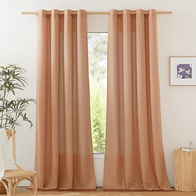 NICETOWN Rustic Linen 102 inch Long Curtains for Living Room, Grommet Privacy Added Thick Linen Weave with Light Filter Window Curtains & Drapes for Bedroom, Burnt Orange, W55 x L102, 2 Panels