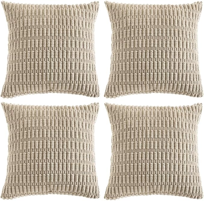 Fancy Homi 4 Packs Taupe Decorative Throw Pillow Covers 20x20 Inch for Living Room Couch Bed Sofa, Modern Farmhouse Boho Home Decor, Soft Plush Corduroy Square Cute Accent Cushion Case 50x50 cm