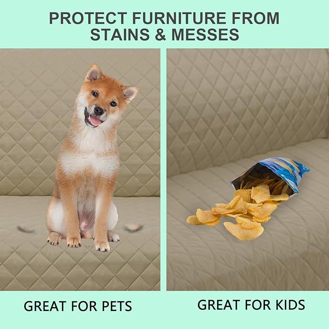 Reversible Oversized Sofa Covers Couch Cover Furniture Protector for Dogs Elastic Straps Water Resistant(XLSofa,Camel/Beige)