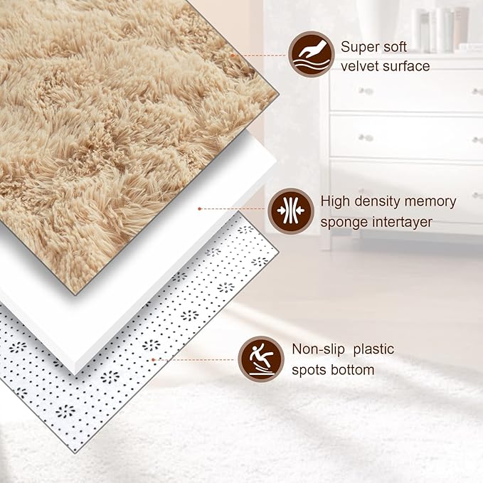 TWINNIS Super Soft Shaggy Rugs Fluffy Carpets, 4x5.9 Feet, Indoor Modern Plush Area Rugs for Living Room Bedroom Kids Room Nursery Home Decor, Upgrade Anti-Skid Fuzzy Rug, Light Tan