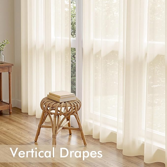 MIULEE Butter Cream Sheer Curtains 72 Inches Long, 4 Panels Set, Rod Pocket Voile Drapes Light Filtering and Semi Transparent, Elegant Window Treatments for Bedroom Living Room,42 x 72 Inches