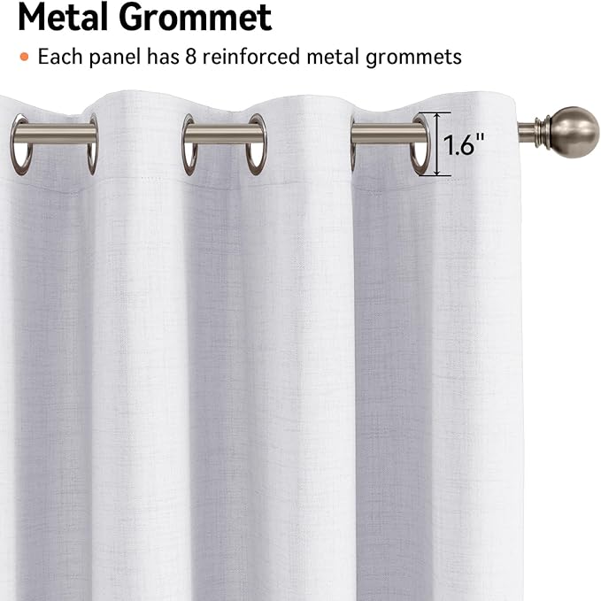 100% Blackout Shield Linen Blackout Curtains for Bedroom, Bright White Grommet Curtains for Living Room, Thermal Insulated Room Darkening Drapes for Nursery, Boho Home Decor, 50" W x 108" L, 2 Panels