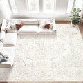 10x14 Area Rugs for Living Room: Washable Rug Vintage Large Rugs Soft Non Slip Low Pile Rug Floral Distressed Floor Carpet for Bedroom Nursery Dining Room Home Office (Beige,10'x14')
