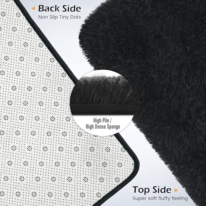 Amearea 8x10 Premium Soft Fluffy Rug Modern Shag Carpet, Fuzzy Shaggy Rugs for Bedroom Living Room Teen Apartment Decor, Comfortable Indoor Furry Dorm Carpets, Black