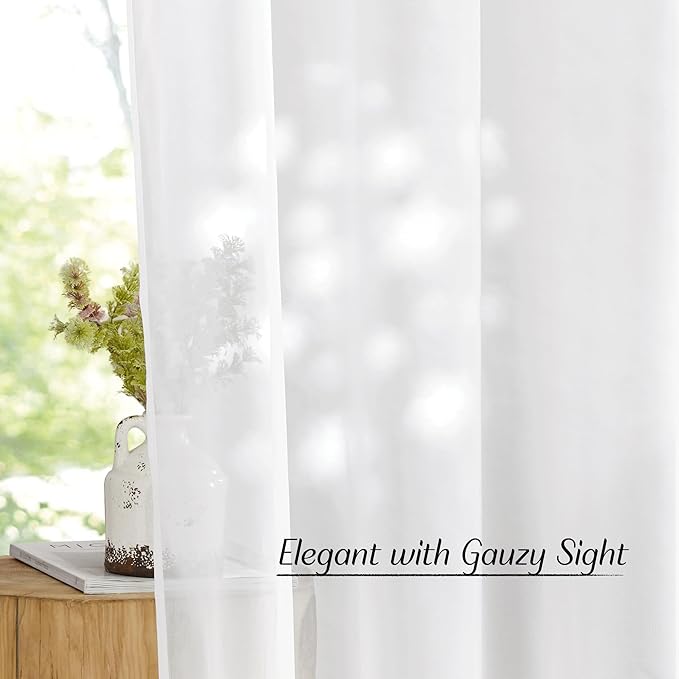 NICETOWN Sheer Curtains for Windows - Grommet Top Ivory Voile Window Treatment Drape Panels for Nursery/Small Window, 2-Pack, W54 x L45