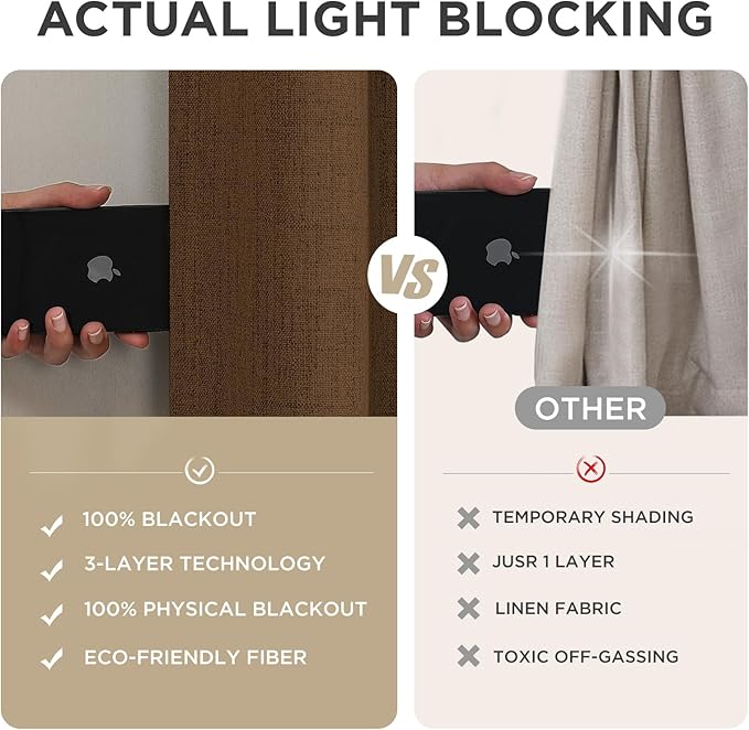 Joydeco Blackout Curtains for Bedroom - 120 Inch Long 100% Light Blocking 2 Panels Cappuccino Drapes, Thermal Insulated Room Darkening Curtains, Linen Textured for Living Room, Rod Pocket & Back Tabs