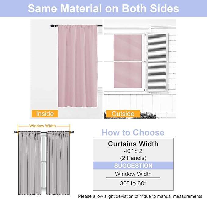 Simplebrand Ava Blush Blackout Curtains for Bedroom 90 Inches Long 2 Panels Set, Solid Privacy Energy Saving Nursery Window Treatment Curtains Blackout Drapes, W40 x L90 Inch, Blush