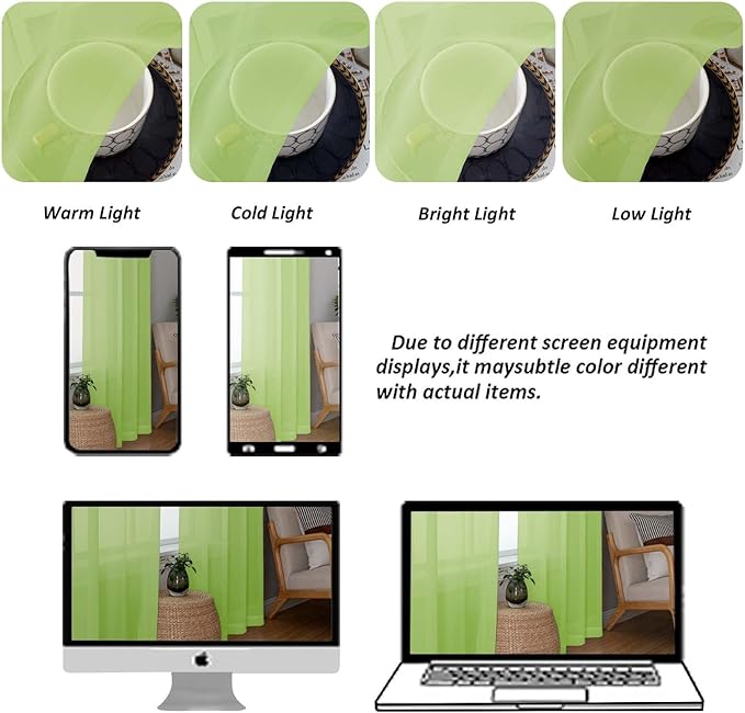 Chyhomenyc Lime Sheer Curtains 84 Inches Long 2 Panels Set, Light Filtering Soft Airy Window Curtains, Rod Pocket for Living Room Bedroom Window Drapes, 42Wx84L Inch, 2PCS