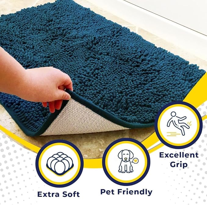 Muddy Mat® | Super Absorbent Door Mat Indoor, Microfiber Quick Dry Chenille Entryway Rug, Non-Slip Front Door Mat, Indoor Mats for Entryway, Machine Washable Pet Rug, Atlantic Blue 24"x96"