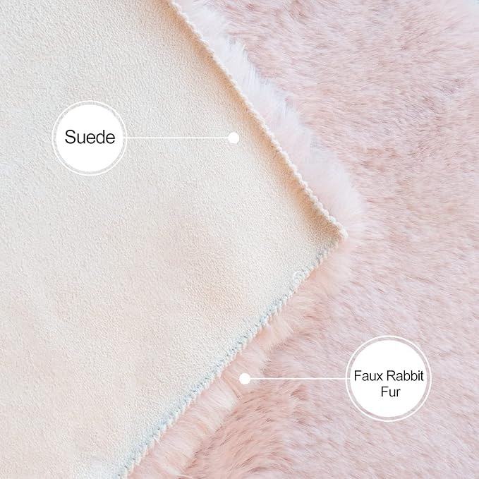 ORINOVA Pink Fluffy Washable Faux Rabbit Fuzzy Fur Area Rugs for Bedroom Large Furry Rugs for Living Room 2x10 Runner Nursery Rug Home Décor