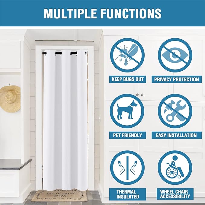H.VERSAILTEX Doorway Curtain Blackout Closet Door Curtain Room Divider Window Treatment Curtain for Bedroom Thermal Insulated Privacy Drape Soundproof Grommet, 42 x 80 inches, 1 Panel, White