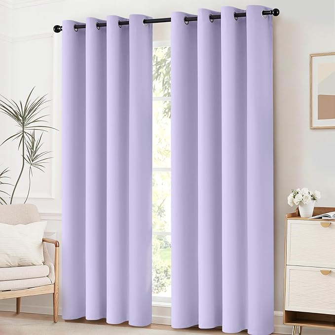 Yakamok Room Darkening Grommet Window Drapes Thermal Insulated Light Blocking Blackout Curtains for Bedroom(52Wx72L,Lilac,2 Panels)