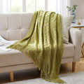 BOURINA Olive Green Throw Blanket 50x60 Inches Throw Textured Solid Soft Sofa Couch Decorative Knit Blanket