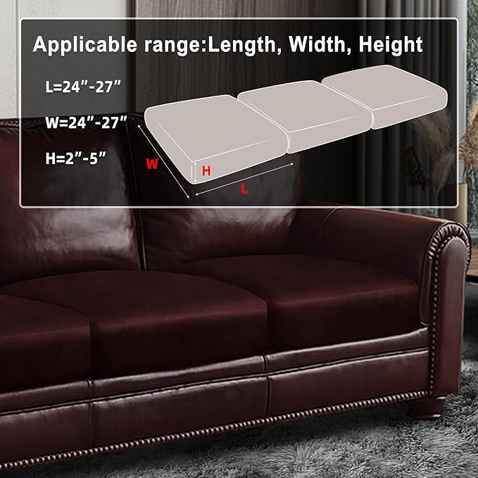 Leather Look Couch Cushion Covers Sofa Seat Slipcovers Sets Couches Furniture Protector for Sectional Armchair Loveseat Pets Kids Stretch Spandex Fabric (3 Cushion Sofa, Burgundy)
