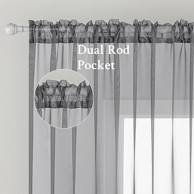 MIULEE 2 Panels Solid Color Sheer Window Curtains Elegant Window Voile Panels/Drapes/Treatment for Bedroom Living Room (54X63 Inches Charcoal Grey)