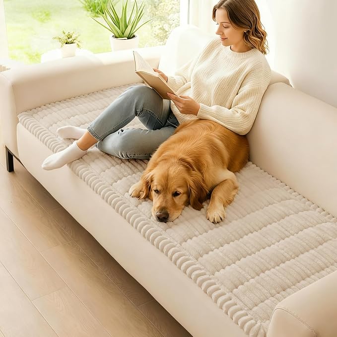 hyha Couch Covers for Dogs Washable, Non Slip Plush Dog Sofa Protectors, Fuzzy Pet Couch Covers for 3 Cushion Sofa Pet Friendly (Apricot, 27.6" x 47")
