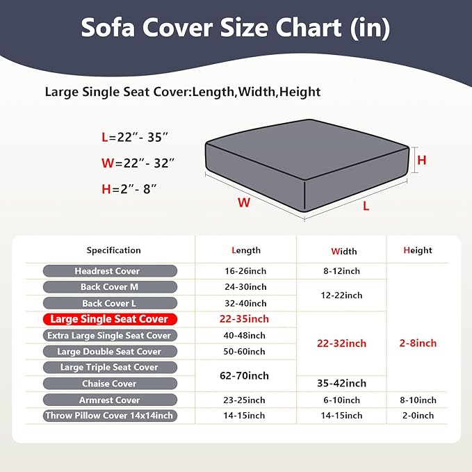 Couch Cushion Covers for Sofa Couch Covers Wear-Resistant Universal Sofa Cover Washable Stretch for Sectional Slipcovers (Texture-Sea Blue,Large Single Seat Cover)