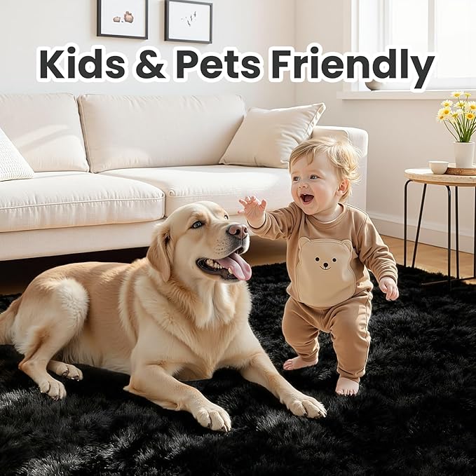 8x10 Area Rugs for Living Room Rug: Soft Fluffy Shag Black Rugs for Bedroom, Non-Slip Large Fuzzy Plush Rug Indoor Floor Carpet for Nursery Kids Boys Girls Room, Dorms, Playroom, Modern Home Decor