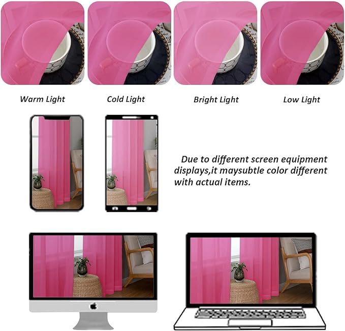 Chyhomenyc Hot Pink Sheer Curtains 96 inches Long 2 Panels, Light Filtering Soft Airy Solid Elegant Voile Window Treatment Drapes for Bedroom Living Room, 42Wx96L, 8FT L