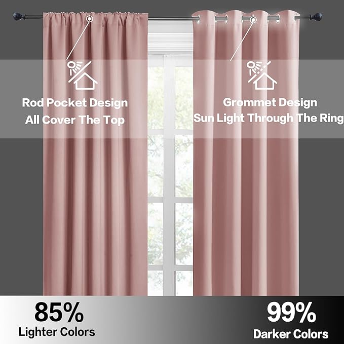 RYB HOME Blackout Curtains for Bedroom Living Room 63 inches Long, Thermal Insulated Privacy Rod Pocket Drapes for Nursery Office Home Theater, Width 42 by Length 63, Peach Blush, 2 Panels