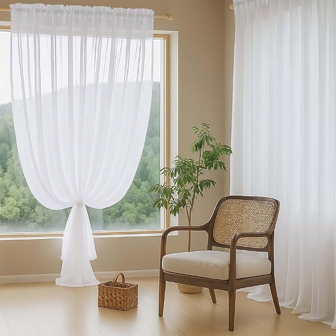 Sheer White Curtains 84 Inches Long 2 Panels, Elegant Airy Transparent Light Filtering Window Curtains, Window Drapes for Living Room Bedroom, Top Dual Rod Pocket Design, 2x42Wx84L Inches