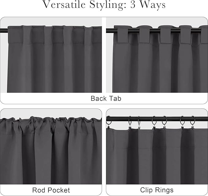 PONY DANCE Window Treatments Curtains - Gray Blackout Drapes Home Decor Light Blocking Thermal Insulated Back Tab/Rod Pocket Curtain Panels for Living Room, W 42 by L 63 Inches, Grey, 1 Pair