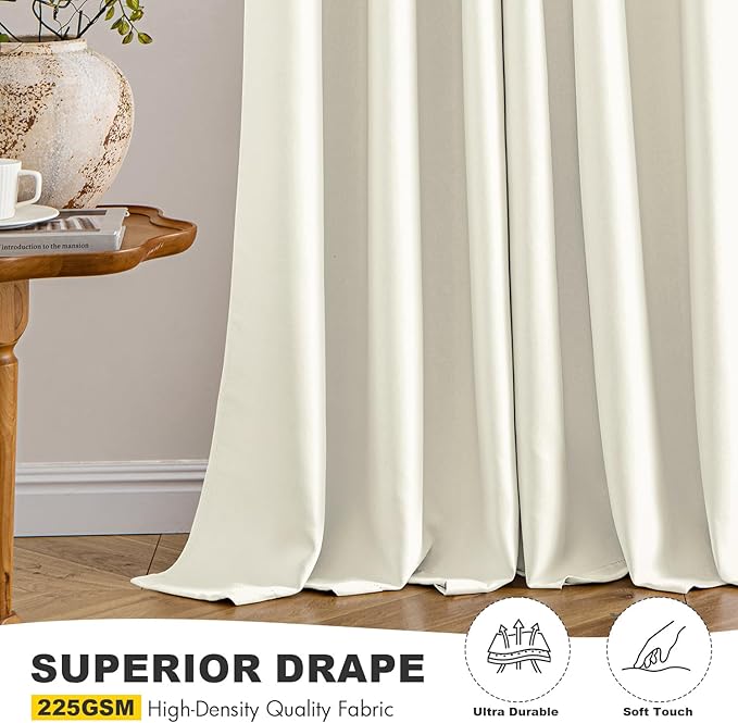 MIULEE Cream Blackout Curtains for Bedroom Living Room 63 Inches Long 2 Panels, Thermal Insulated Room Darkening Drapes Solid Grommet Noise Reduction Light Blocking Window Treatments 40x63 Inch