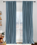 100% Blackout Shield Linen Blackout Curtains for Bedroom 90 Inches Long, Back Tab/Rod Pocket Living Room Drapes, Thermal Insulated Blackout Curtains 2 Panels Set, 50" W x 90" L, Stone Blue