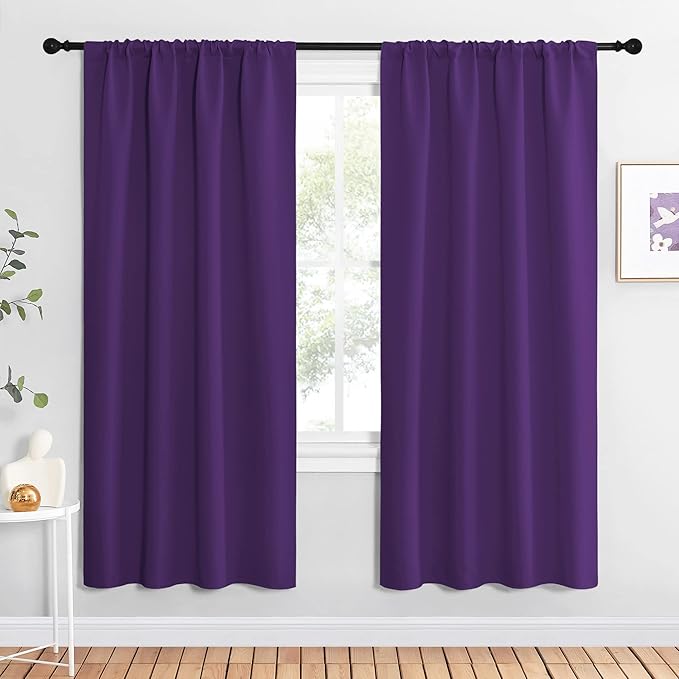 NICETOWN Blackout Curtains for Living Room - Triple Weave Home Decoration Thermal Insulated Solid Rod Pocket Blackout Drapes for Bedroom(Set of 2, 42 x 72 Inch, Royal Purple)