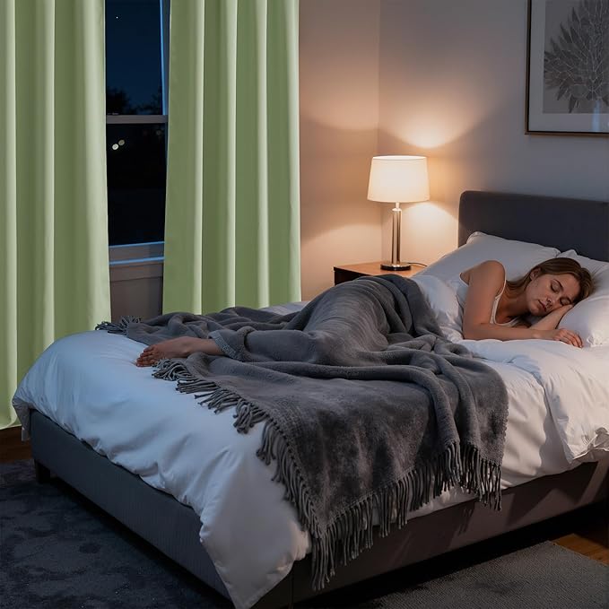 RYB HOME Bedroom Blackout Curtains 84 inches Long, 100% Blackout Thermal Insulated Noise Reducing Curtains for Living Room Nursury, 42 inches Wide by 84 inches Long, Sage Green