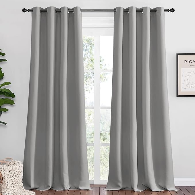 NICETOWN Silver Grey Room Darkening Curtain Panels 102" Long for RV, 55" Width, 2 Panels, Play Room, Studio, Heat Block Out and Keep Warm Drapes Window Treatment Drapes for Doorway Entryway Patio