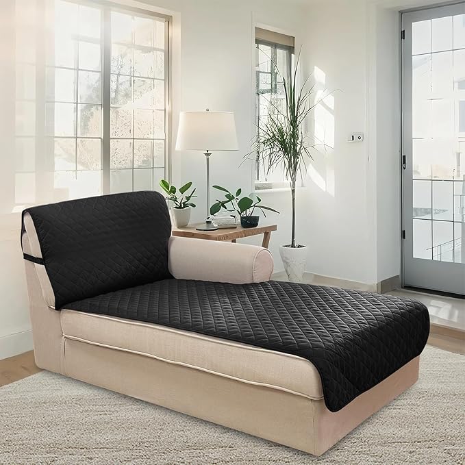 U-NICE HOME Sectional Couch Cover for Dogs Pets Chaise Lounge Reversible Sofa Cover Furniture Protector with Elastic Adjustable Strap, Black/Grey