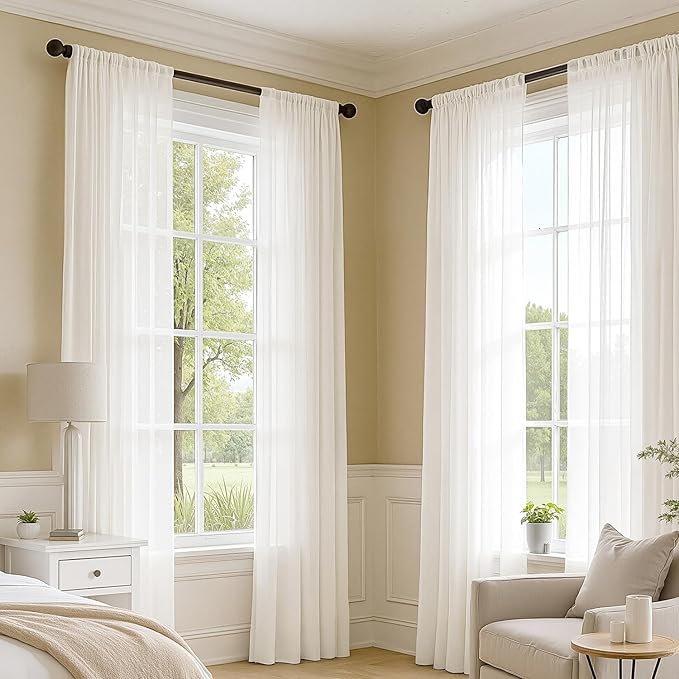 MIULEE Ivory Sheer Curtains 63 Inches Long, 4 Panels Set, Light Filtering Rod Pocket Voile Drapes for Living Room and Bedroom, Airy Soft Fabric Window Treatments, 54 x 63 Inches