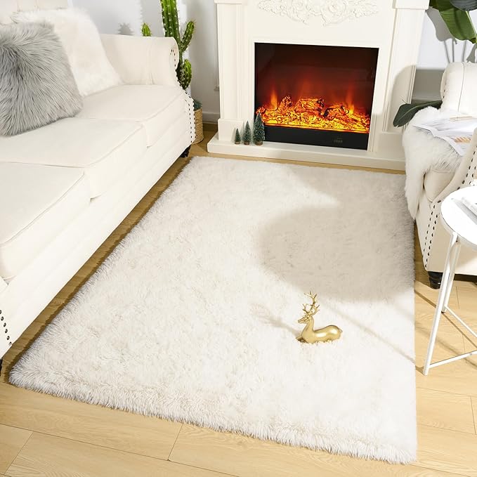 Amearea Premium Soft Fluffy Rug Modern Shag Carpet, 6x9 Feet, Fuzzy Shaggy Rugs for Bedroom Living Room Teen Apartment Decor, Comfortable Indoor Furry Dorm Carpets, Cream