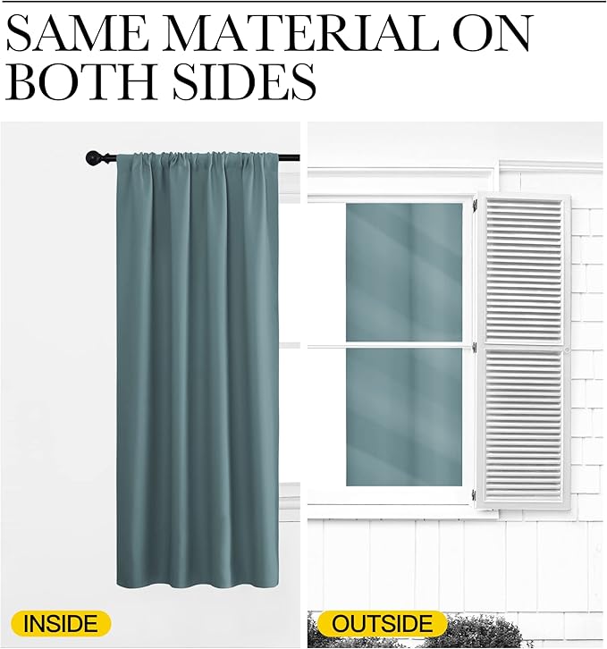 NICETOWN Greyish Blue Blackout Curtains Panels for Window, Thermal Insulated Rod Pocket Blackout Drapes/Draperies for Living Room (2 Panels, W42 x L72 inches)