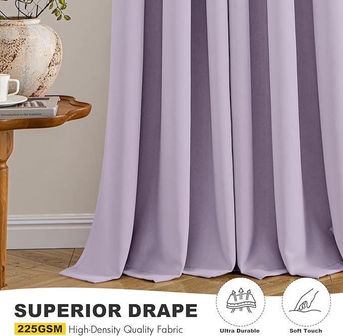 MIULEE Lilac Blackout Curtains for Bedroom Living Room 72 Inches Long 2 Panels, Thermal Insulated Room Darkening Drapes Solid Grommet Noise Reduction Light Blocking Window Treatments 40x72 Inch