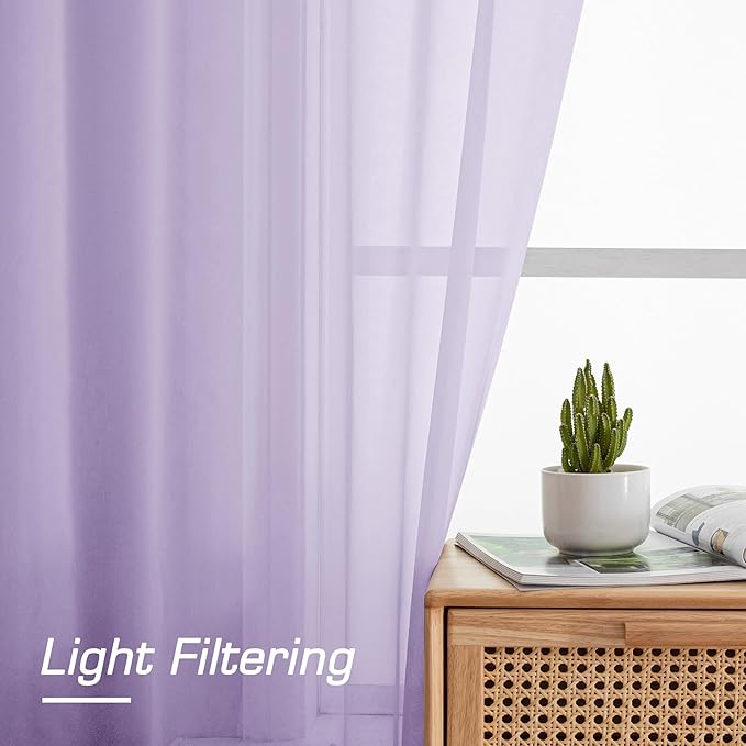 OWENIE Sheer Curtains 84 inches Long for Bedroom Living Room 2 Panels Set, Rod Pocket Soft Light Filtering Privacy Fimly Sheer Curtains & Drapes, Solid Purple Window Treatments, 42Wx84L
