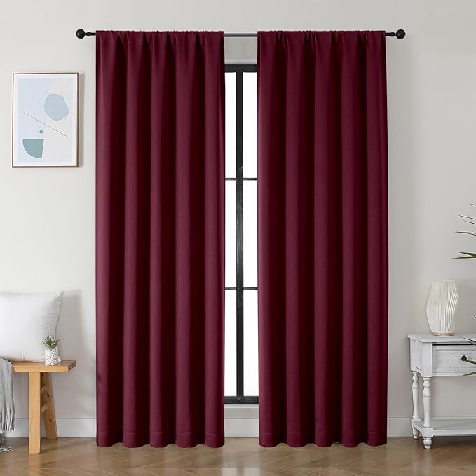 Simplebrand Ava Burgundy Blackout Curtains for Bedroom 84 Inch Length 2 Panels Set, Solid Thermal Insulated Privacy Living Room Window Treatment Curtains Blackout Drapes, W50 x L84 Inch, Burgundy