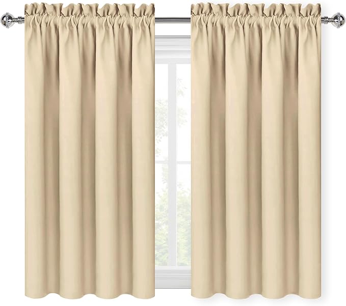 DWCN Beige Blackout Curtains for Bedroom – Rod Pocket Thermal Insulated Energy Saving Drapes for Living Room and Bedroom, W 38 x L 54 Inch, 2 Panels