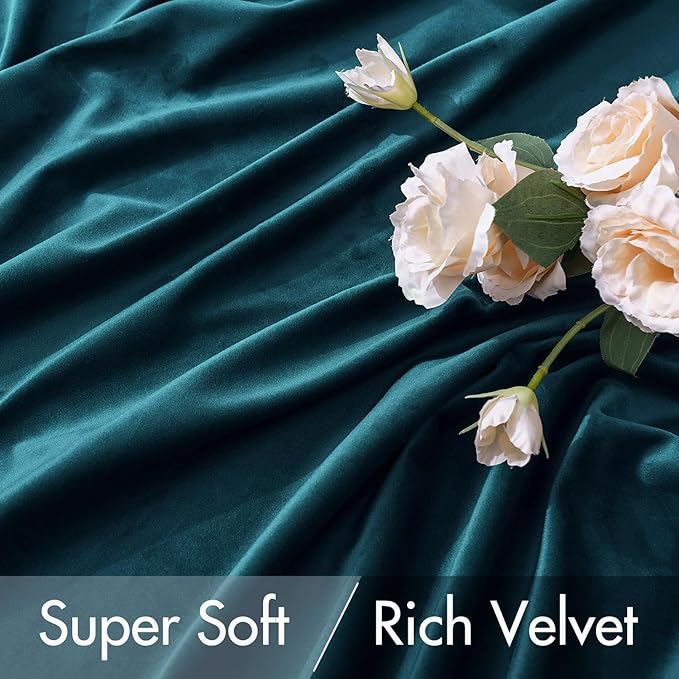 MIULEE Blue Velvet Curtains 90 inches 2 Panels - Luxury Room Darkening Curtains for Bedroom Living Room Thermal Insulated Super Soft Window Drapes Rod Pocket & Back Tab, Peacock Blue
