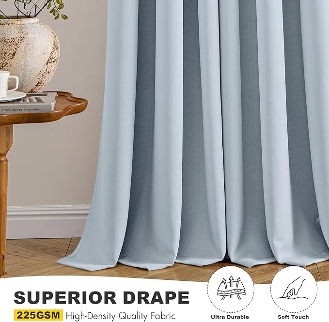 MIULEE Light Blue Blackout Curtains for Bedroom Living Room 72 Inches Long 2 Panels, Thermal Insulated Room Darkening Drapes Solid Grommet Noise Reduction Light Blocking Window Treatments 40x72 Inch