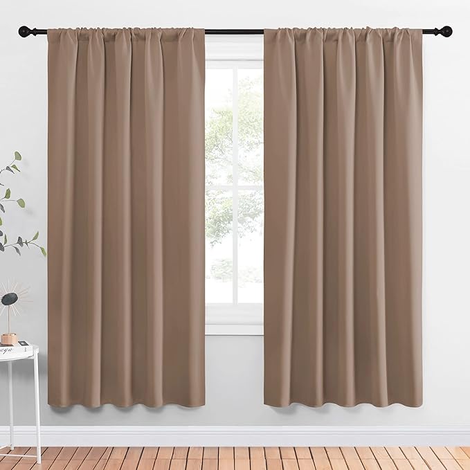 NICETOWN Kids Blackout Curtain Panels - Window Treatment Thermal Insulated Solid Rod Pocket Blackout Drapes for Bedroom (Cappuccino, Set of 2, 52 by 72 Inch)