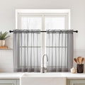 Grey Small Sheer Curtains 2 Panels, Kitchen Curtains 36 Inch Length, Elegant Light Filtering Short Window Drapes for Living Room Bedroom, Dual Rod Pocket, Charcoal Grey, 2x42Wx36L Inches