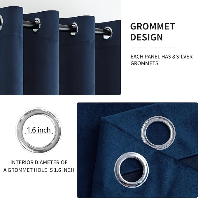 MIULEE Velvet Curtains Navy Blue Elegant Grommet Curtains Thermal Insulated Soundproof Room Darkening Curtains/Drapes for Classical Living Room Bedroom 52 x 84 Inch 2 Panels