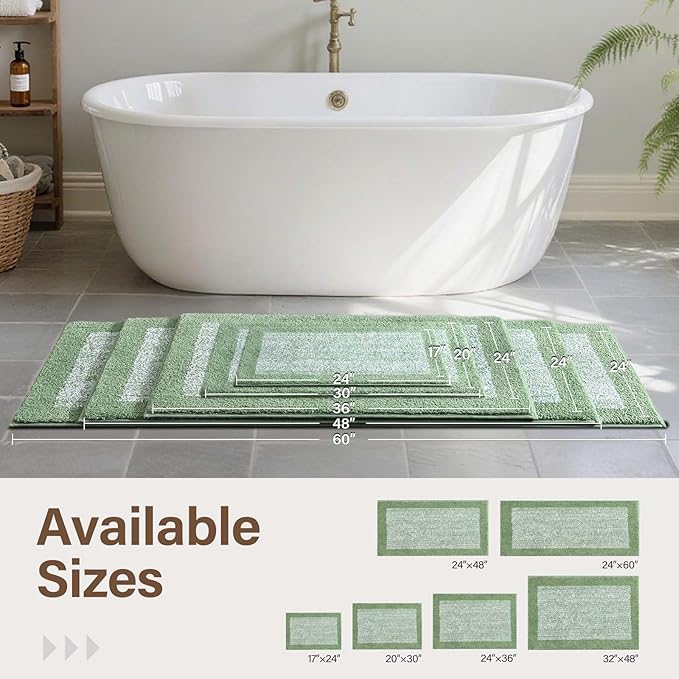 Bathroom Rugs 30x20 Non Slip Washable, Green Bath Mat for Bathroom Floor Tub, Soft Absorbent Quick Dry Mats for Shower, Bathtub,Home Decor