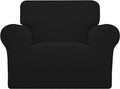 Easy-Going Stretch Chair Sofa Slipcover 1-Piece Couch Sofa Cover Furniture Protector Soft with Elastic Bottom for Kids, Pet. Spandex Jacquard Fabric Small Checks (Chair, Black)