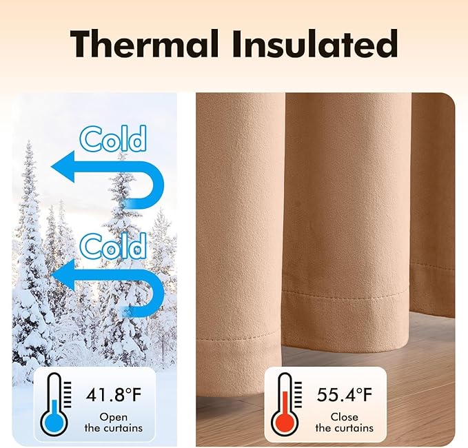 MIULEE Velvet Curtains Blush Beige Elegant Grommet Thermal Insulated Soundproof Room Darkening Curtains/Drapes for Classical Living Room Bedroom Decor 52 x 84 Inch Set of 2