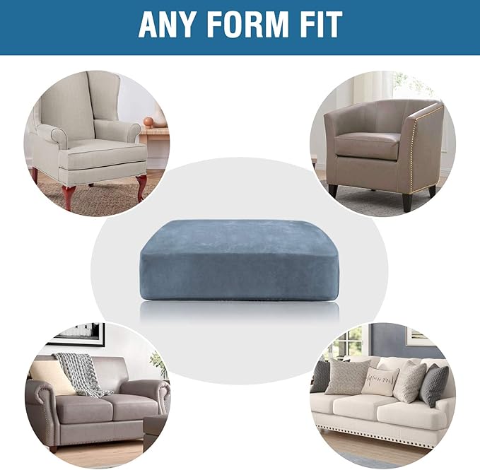 H.VERSAILTEX Velvet Stretch Couch Cushion Cover Plush Cushion Slipcover for Chair Cushion Furniture Protector Seat Cushion Sofa Cover (1 Piece Armchair Cushion Covers, Stone Blue)