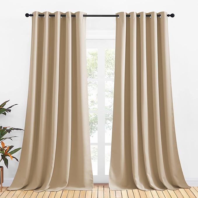 NICETOWN Room Darkening Curtain Panels for Cafe, Thermal Insulated Grommet Room Darkening Draperies/Drapes for Window (Biscotti Beige, 2 Panels, W70 x L95 -inch)